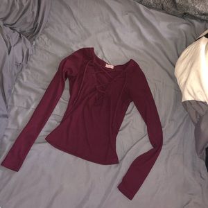 Maroon long sleeve crop top